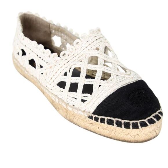 Chanel Espadrille 37 Woven Fabric Grosgrain Cc Cap-toe Flats CC-S0207P-C036 - Picture 8 of 12